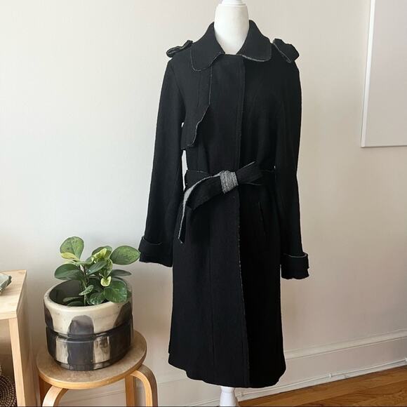 Vince Camuto Black Wool Blend Belted Trench Coat - Picture 1 of 6
